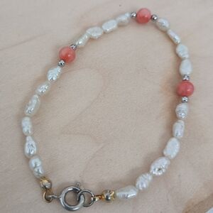 Freshwater Pearl Bracelet with Coral Accent Beads